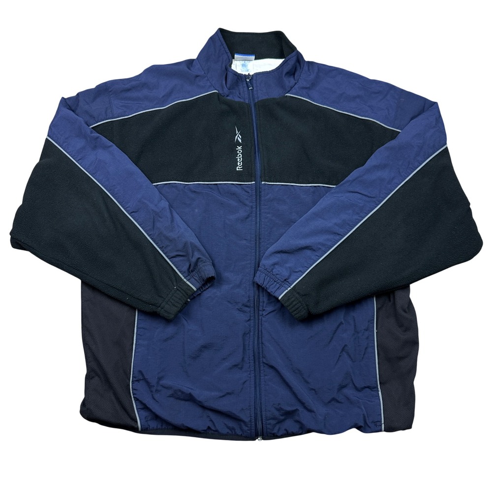 Vintage Reebok Blue Colorblock Fleece Nylon Track Jacket Mens Large 90s Y2K